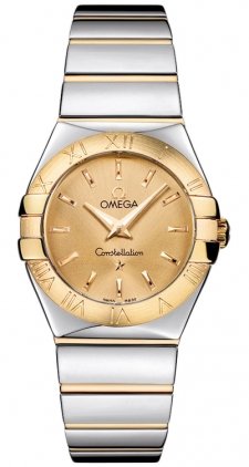 AAA 1:1 Replica Omega-Constellation-Series Ladies Watches Gold Dial Quartz 27MM 123.20.27.60.08.002 Watch