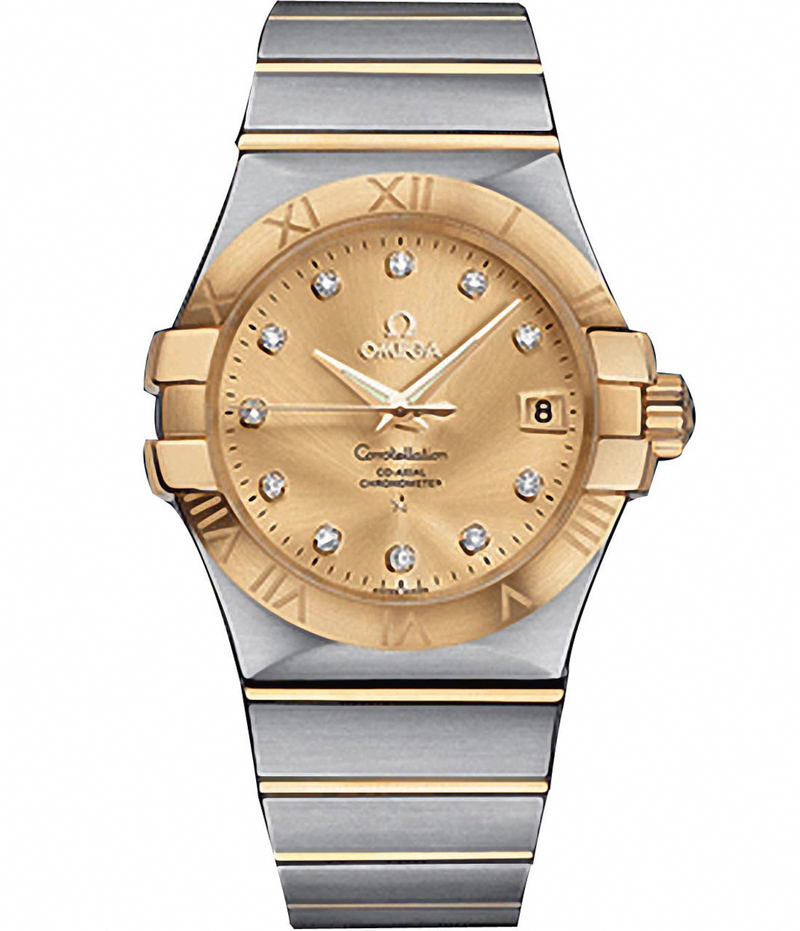 AAA 1:1 Replica Omega-Constellation-Series Mens Watches Gold Dial Automatic Self-wind 35MM 123.20.35.20.58.001 Watch