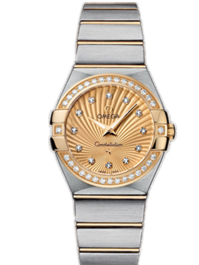 AAA 1:1 Replica Omega-Constellation-Series Ladies Watches Gold Dial Quartz 27MM 123.25.27.60.58.001 Watch
