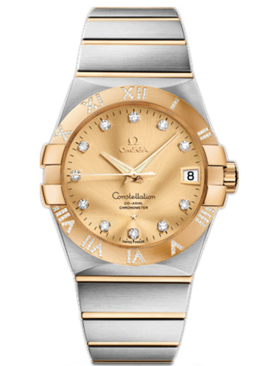 AAA 1:1 Replica Omega-Constellation-Series Mens Watches Gold Dial Automatic Self-wind 38MM 123.25.38.21.58.002 Watch