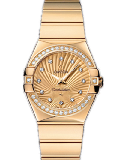 AAA 1:1 Replica Omega-Constellation-Series Ladies Watches Gold Dial Quartz 27MM 123.55.27.60.58.002 Watch