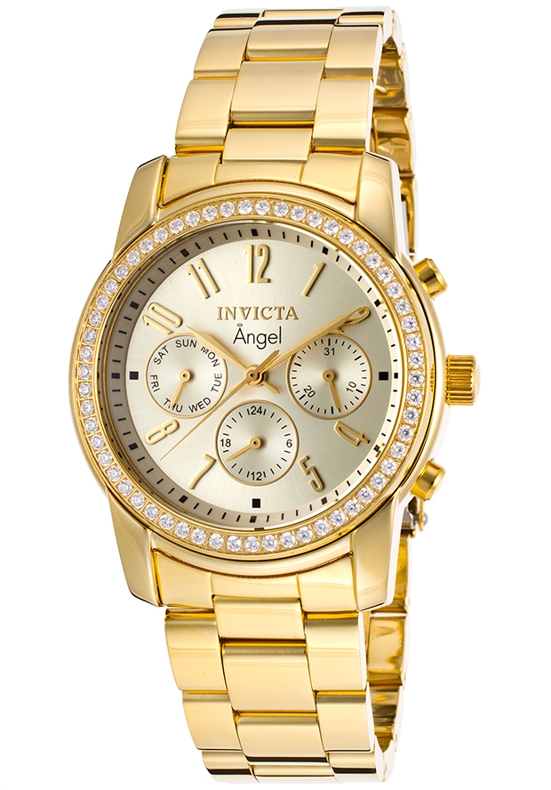 AAA 1:1 Replica Invicta-Angel Ladies Watches Gold Dial Quartz 38MM 17020 Watch