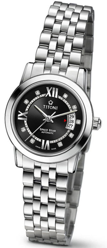 AAA 1:1 Replica Titoni-Space-Star Ladies Watches Black Dial Automatic 27MM 23738S-363 Watch