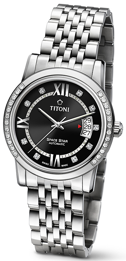 AAA 1:1 Replica Titoni-Space-Star Ladies Watches Black Dial Automatic 27MM 23738S-DB-363 Watch