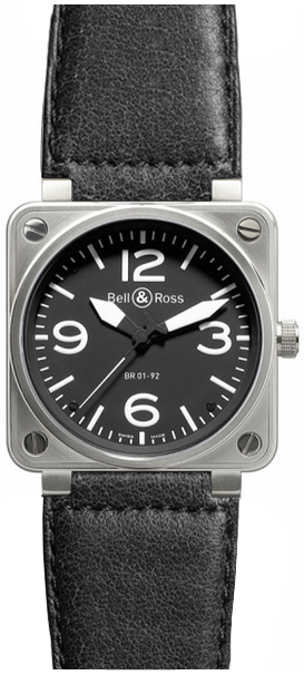 AAA 1:1 Replica Bell-Ross-Aviation Mens Watches Black Dial Automatic 46MM BR01-92-Steel-Blackleather Watch