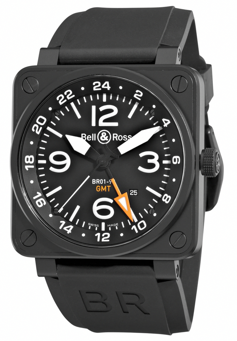 AAA 1:1 Replica Bell-Ross-Aviation Mens Watches Black Dial Automatic 46MM BR01-93-Gmt Watch