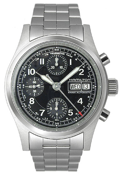AAA 1:1 Replica Hamilton-Khaki-Field-Auto-Chrono-38mm Mens Watches Black Dial Automatic Chronograph H71416137 Watch