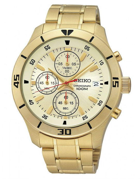 AAA 1:1 Replica Seiko Mens Watches Gold Dial Quartz 42MM SKS404P1 Watch