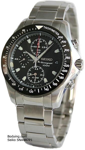 AAA 1:1 Replica Seiko-Chronograph Mens Watches Black Dial Quartz SNA487P1 Watch