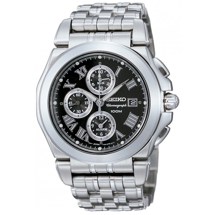 AAA 1:1 Replica Seiko-Chronograph Mens Watches Black Dial Quartz 43MM SNA525P1 Watch