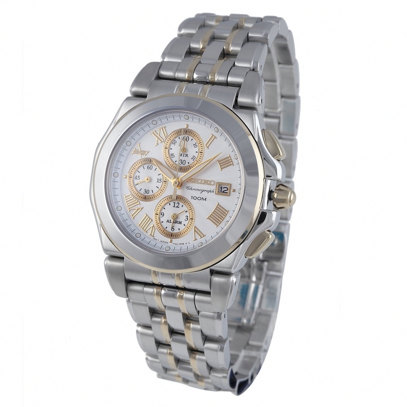 AAA 1:1 Replica Seiko-Alarm-Chronograph Mens Watches White Dial Quartz 44MM SNA526P1 Watch