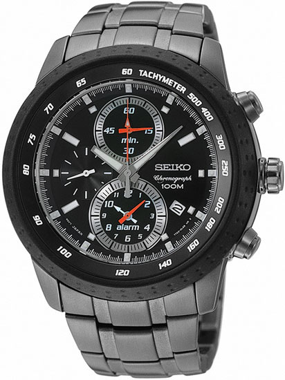 AAA 1:1 Replica Seiko-Alarm-Chronograph Mens Watches Black Dial Quartz 45MM SNAB53P1 Watch
