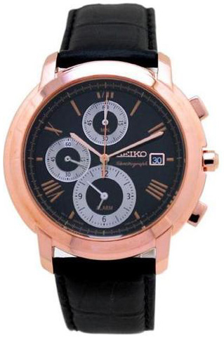 AAA 1:1 Replica Seiko-Alarm-Chronograph Mens Watches Black Dial Quartz 43MM SNAB80P1 Watch