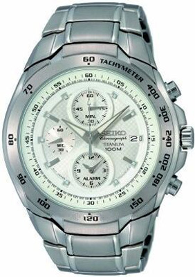 AAA 1:1 Replica Seiko-Alarm-Chronograph Mens Watches White Dial Quartz 41MM SNAB87P1 Watch