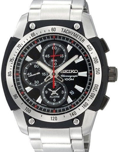 AAA 1:1 Replica Seiko-Alarm-Chronograph Mens Watches Black Dial Quartz 44MM SNAD47P1 Watch