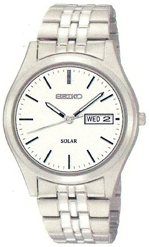 AAA 1:1 Replica Seiko-Stainless-Steel Mens Watches White Dial Solar SNE031P1 Watch