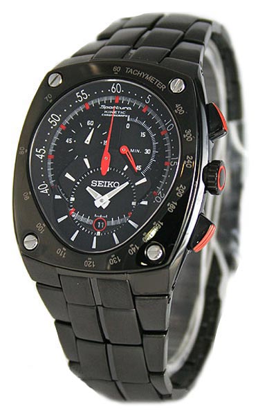 AAA 1:1 Replica Seiko-Sportura Mens Watches Black Dial Kinetic SNL029P1 Watch