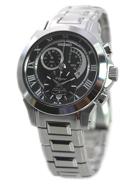AAA 1:1 Replica Seiko-Premier Mens Watches Black Dial Kinetic SNL041P1 Watch