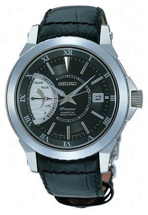 AAA 1:1 Replica Seiko-Premier Mens Watches Black Dial Kinetic SNL041P2 Watch