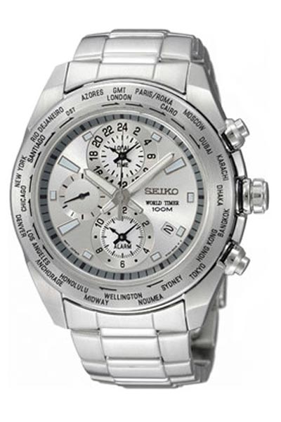 AAA 1:1 Replica Seiko-World-Time Mens Watches Silver Dial Quartz 45MM SPL029P1 Watch
