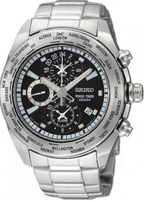 AAA 1:1 Replica Seiko-World-Time Mens Watches Black Dial Quartz SPL031P1 Watch