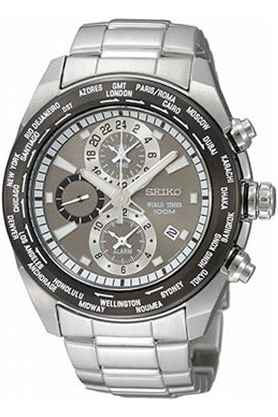 AAA 1:1 Replica Seiko-World-Time Mens Watches Gray Dial Quartz 47MM SPL035P1 Watch