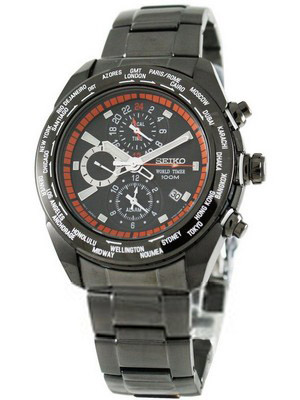 AAA 1:1 Replica Seiko-World-Time Mens Watches Black Dial Quartz 47MM SPL037P1 Watch