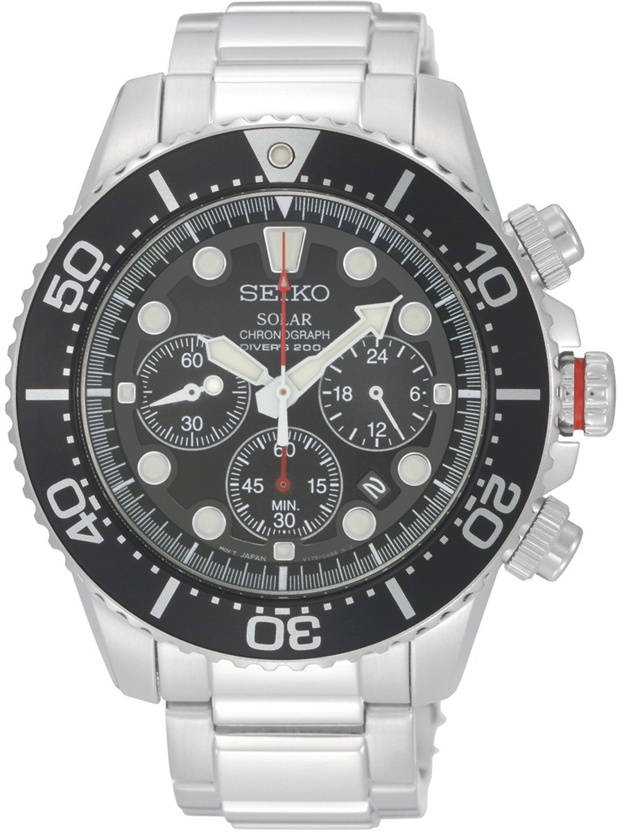 AAA 1:1 Replica Seiko-Solar Mens Watches Black Dial Solar 43MM SSC015P1 Watch