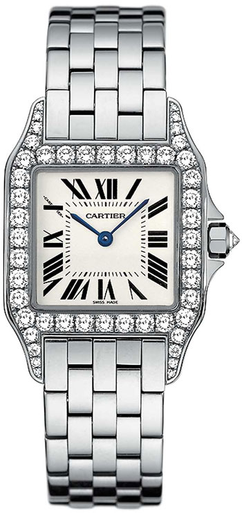 AAA 1:1 Replica Cartier-Santos Ladies Watches Silver with Roman Numerals Dial Calibre 157 Quartz 5.7MM WF9003Y8 Watch